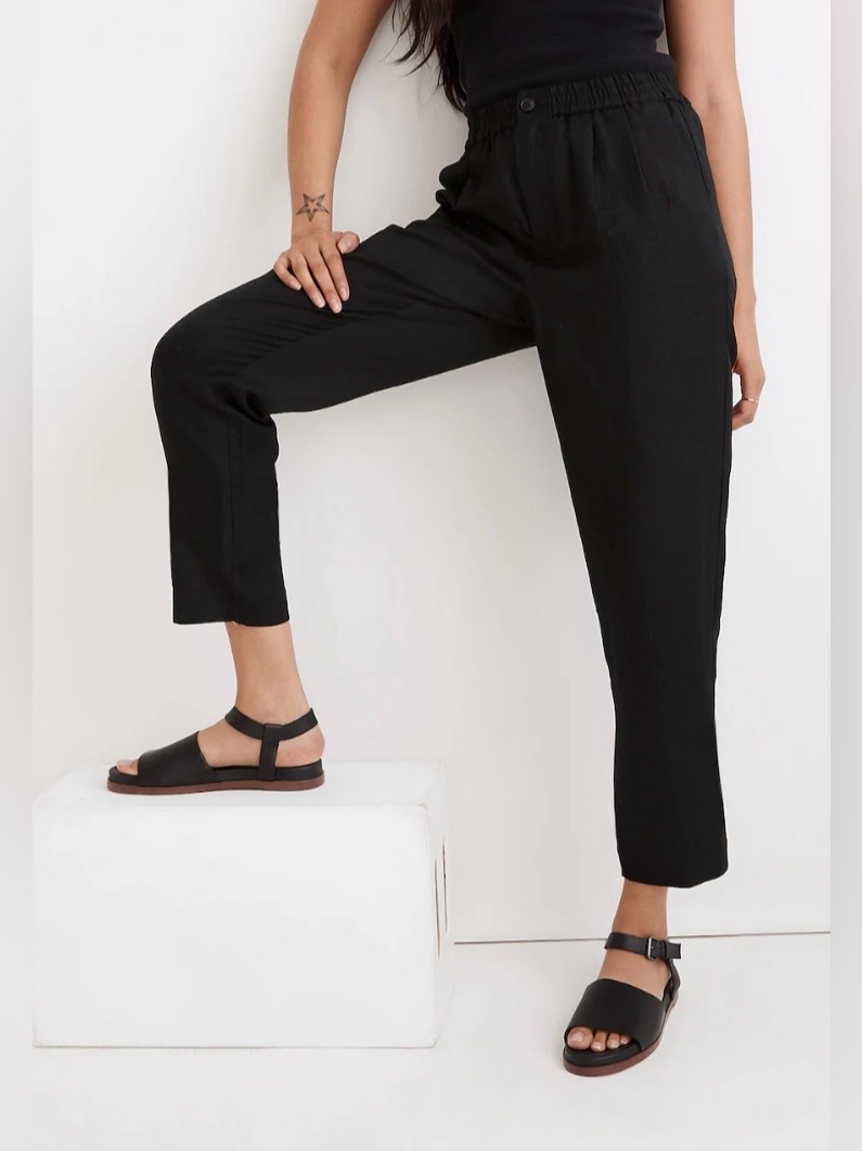 Madewell Black Linen Blend Pleated Tapered Pants Women’s Size 00 Office